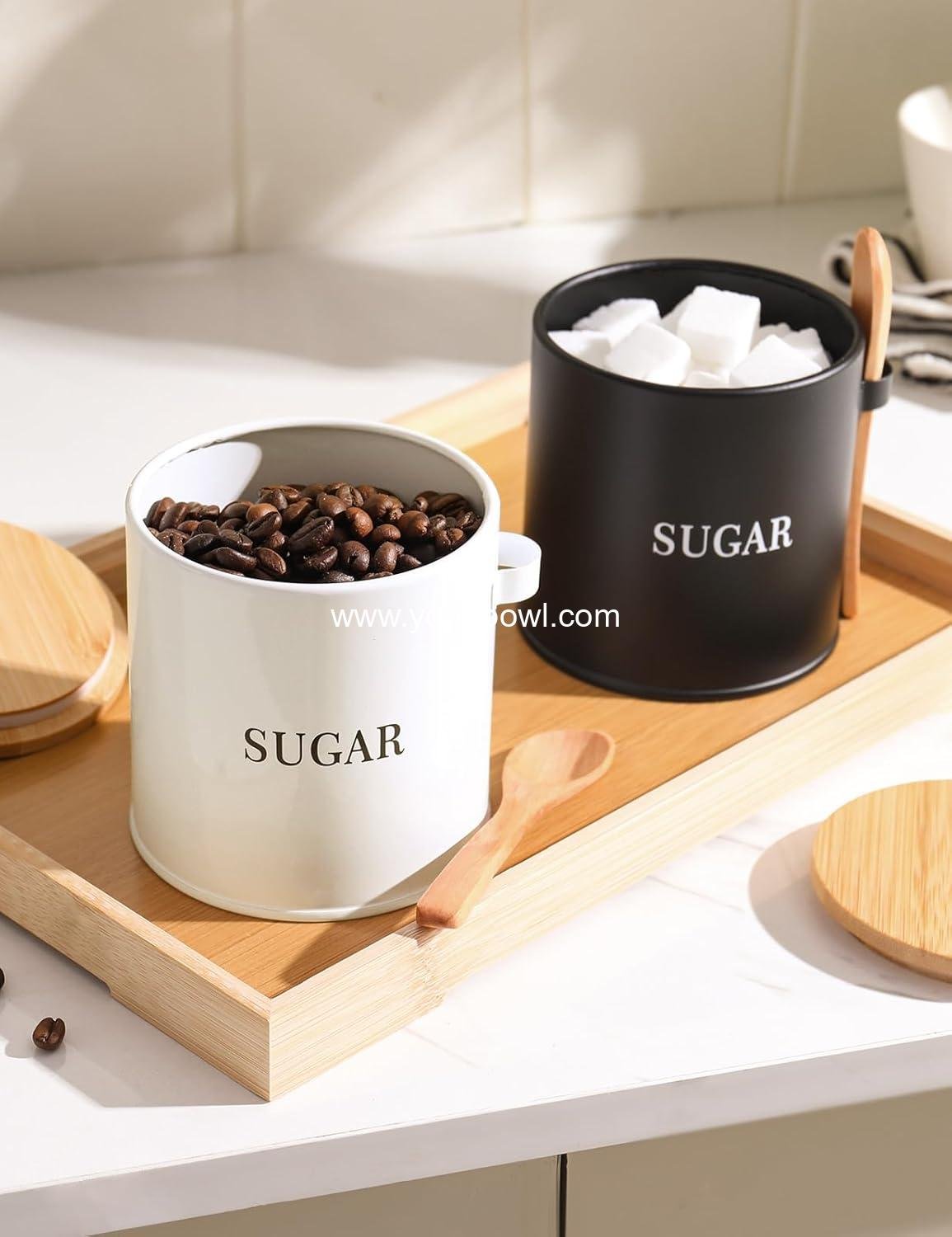 Wholesale Airtight 17oz Sugar Bowl with Lid and Spoon - Metal Sugar Container for Coffee Bar - Kitchen Decor (White) Factory