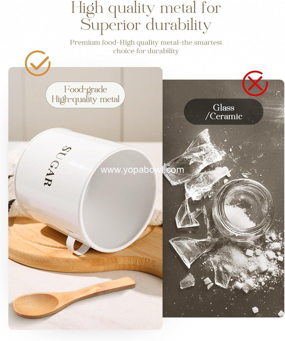 Wholesale Airtight 17oz Sugar Bowl with Lid and Spoon - Metal Sugar Container for Coffee Bar - Kitchen Decor (White) Factory