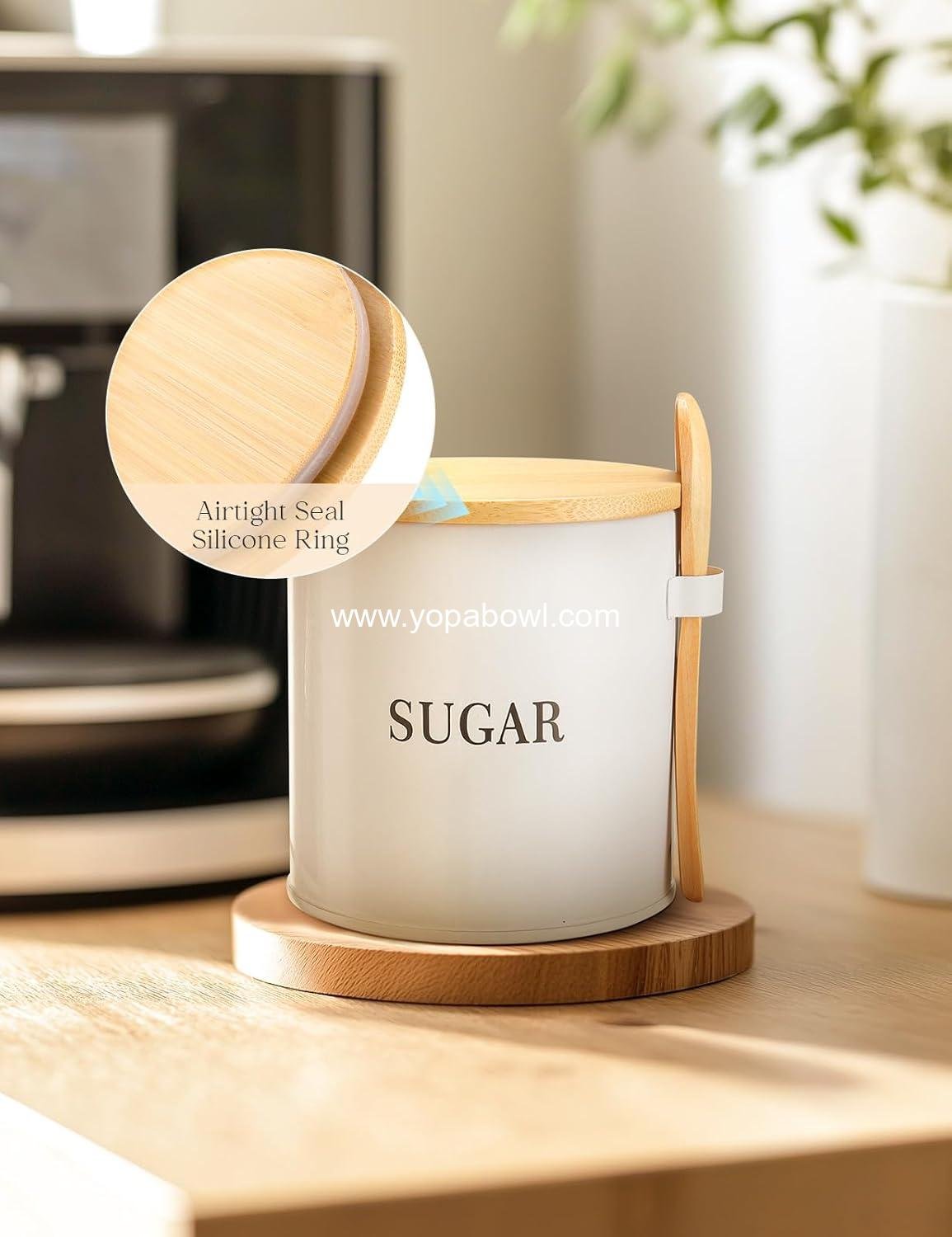 Wholesale Airtight 17oz Sugar Bowl with Lid and Spoon - Metal Sugar Container for Coffee Bar - Kitchen Decor (White) Factory