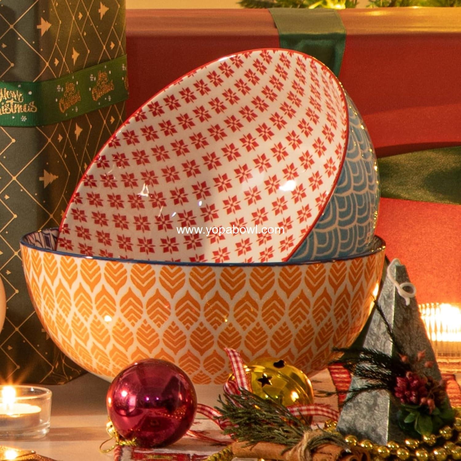 Wholesale Large 60 oz Ceramic Serving Bowls - 8 Inch Salad Bowls Set - Big Soup, Pho, Fruit, Pasta, Popcorn Bowls - Microwave & Dishwasher Safe - Set of 3 Factory