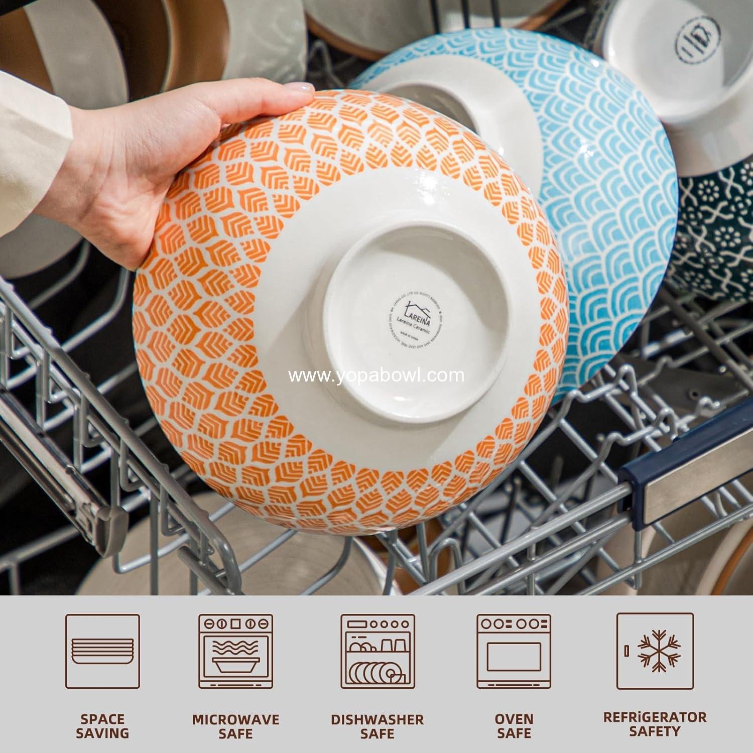 Wholesale Large 60 oz Ceramic Serving Bowls - 8 Inch Salad Bowls Set - Big Soup, Pho, Fruit, Pasta, Popcorn Bowls - Microwave & Dishwasher Safe - Set of 3 Factory