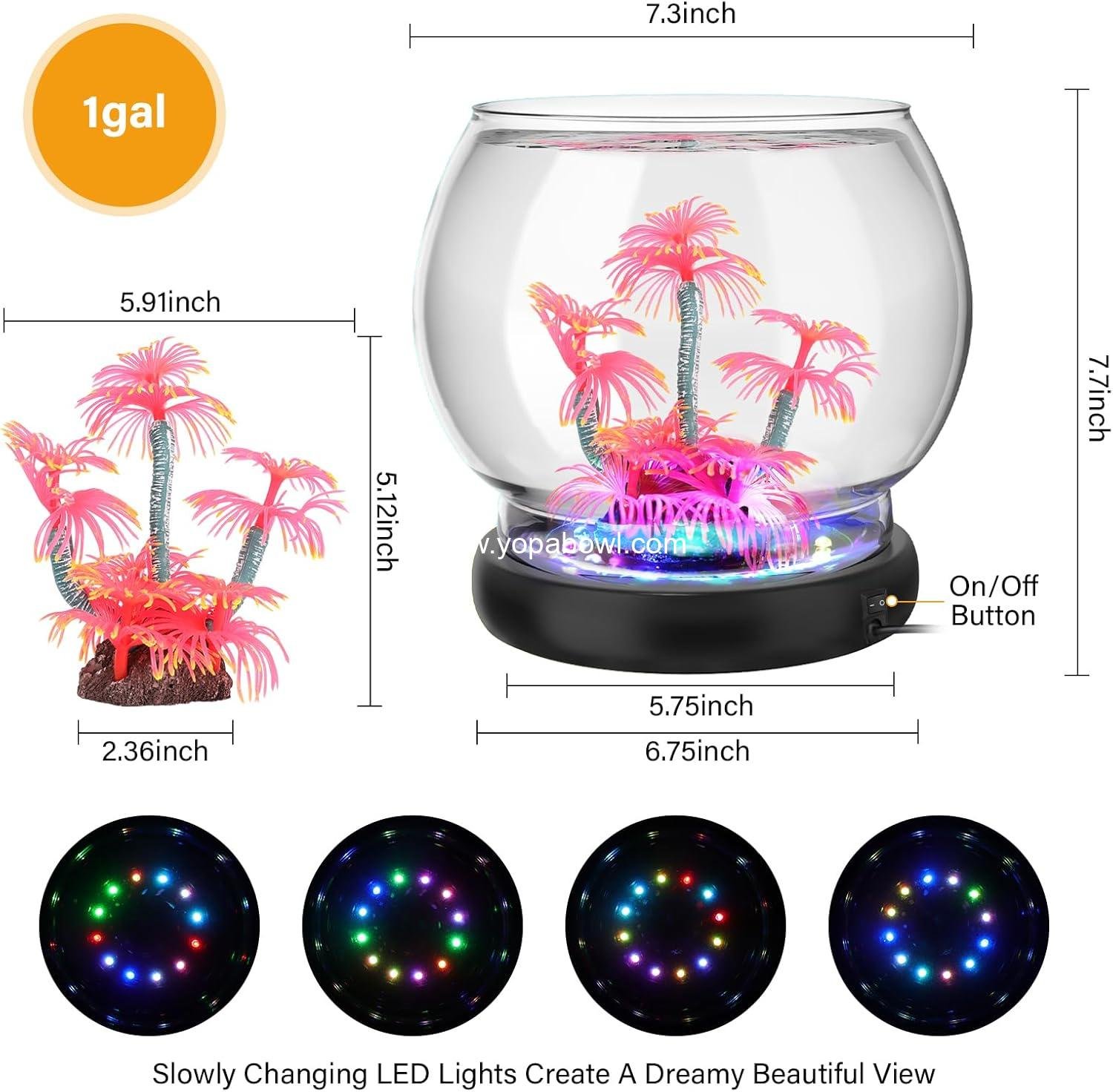 Wholesale 0.5 Gallon/1 Gallon Glass Fish Bowl with LED Light and Decor, Small Round Betta and Goldfish Tank, Clear Unbreakable Aquarium/Vase for Hydroponics and Terrariums, Nice Centerpiece Factory Wholesale 0.5 Gallon/1 Gallon Glass Fish Bowl with LED Light and Decor, Small Round Betta and Goldfish Tank, Clear Unbreakable Aquarium/Vase for Hydroponics and Terrariums, Nice Centerpiece Factory