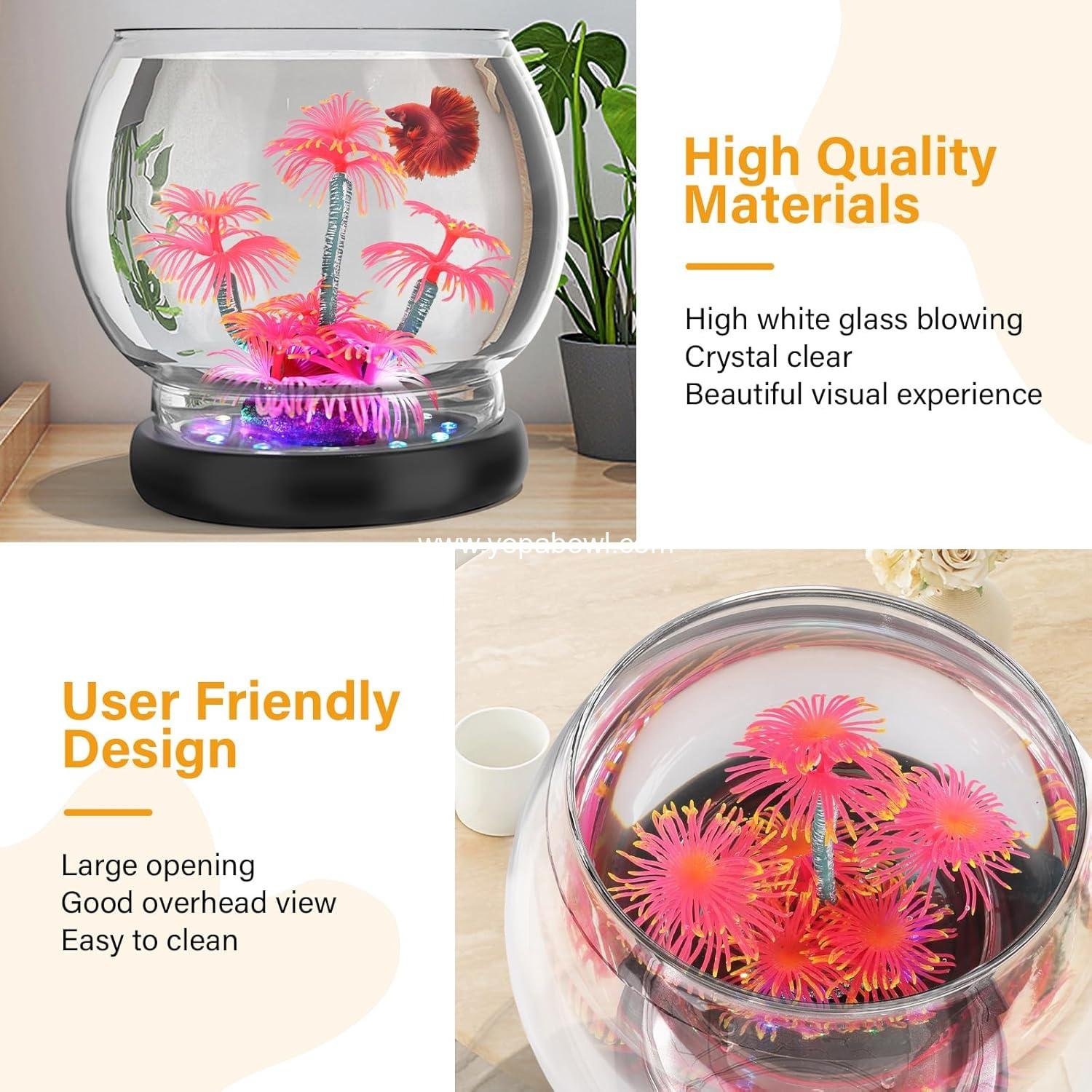 Wholesale 0.5 Gallon/1 Gallon Glass Fish Bowl with LED Light and Decor, Small Round Betta and Goldfish Tank, Clear Unbreakable Aquarium/Vase for Hydroponics and Terrariums, Nice Centerpiece Factory Wholesale 0.5 Gallon/1 Gallon Glass Fish Bowl with LED Light and Decor, Small Round Betta and Goldfish Tank, Clear Unbreakable Aquarium/Vase for Hydroponics and Terrariums, Nice Centerpiece Factory