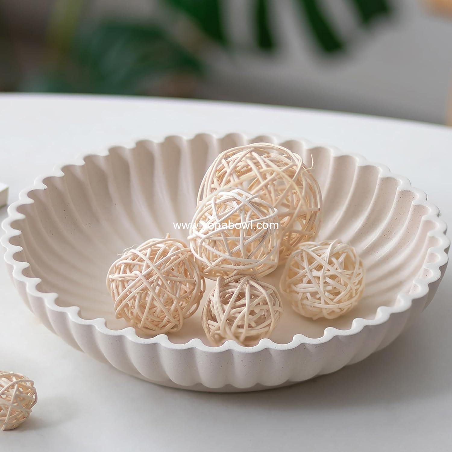 Hanobe Decorative Centerpiece Bowl Decor: Large Fruit Bowls for Home Dinning Kitchen Counter Resin Scalloped Ruffle Key Tray for Living Entryway Coffee Tables