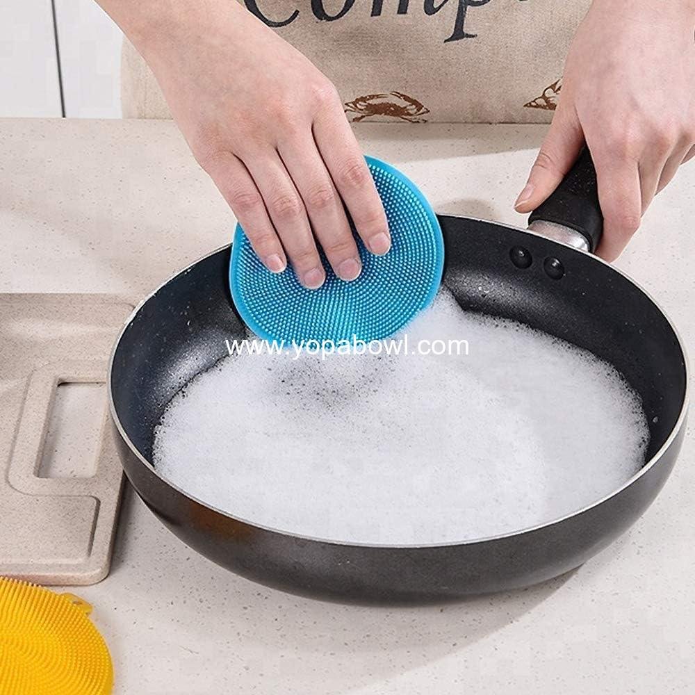 OEM Small Collapsible Silicone Bowl Food Storage Containers, 350ml Camping Bowl for Travel and Hiking with Airtight Plastic Lids, 2 Pack Silicone Dish Sponges - Blue, Factory