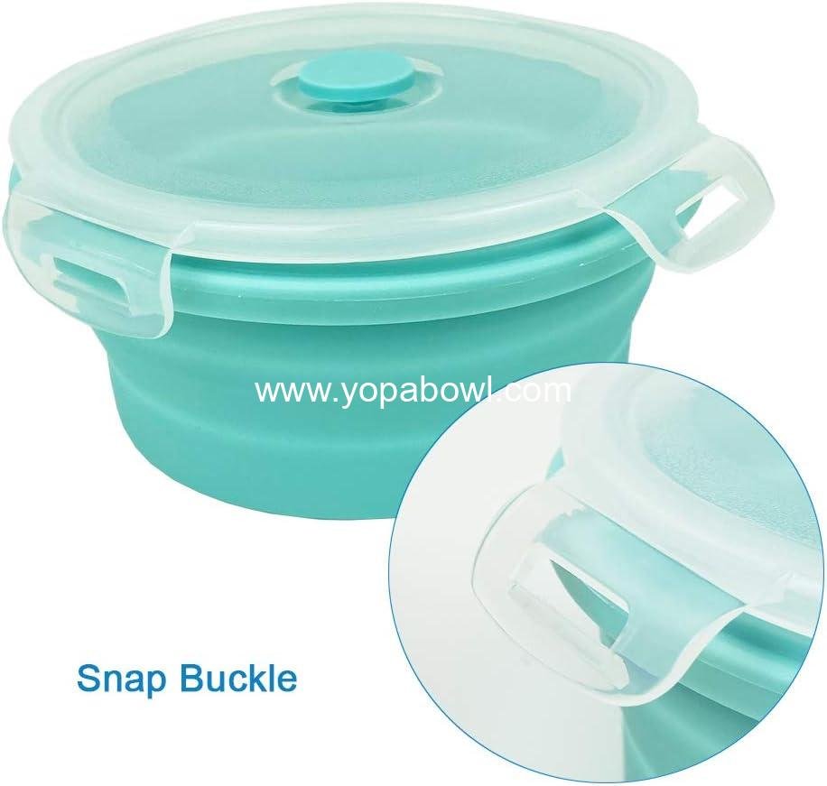 OEM Small Collapsible Silicone Bowl Food Storage Containers, 350ml Camping Bowl for Travel and Hiking with Airtight Plastic Lids, 2 Pack Silicone Dish Sponges - Blue, Factory