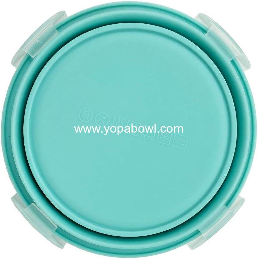 OEM Small Collapsible Silicone Bowl Food Storage Containers, 350ml Camping Bowl for Travel and Hiking with Airtight Plastic Lids, 2 Pack Silicone Dish Sponges - Blue, Factory