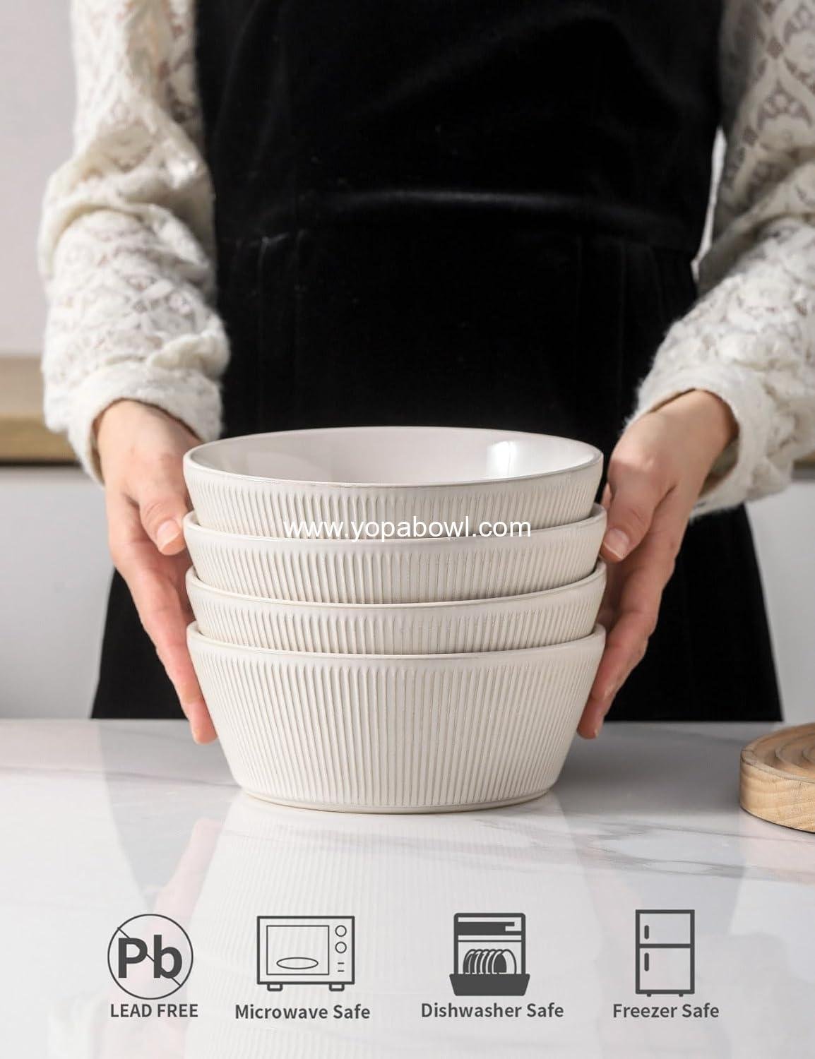 Wholesale Large Soup Bowls Set of 4, 7.3 Inch White Ceramic Salad Bowls for Ramen, Pasta, Fruit, and Cereal, Dishwasher and Microwave Safe Factory