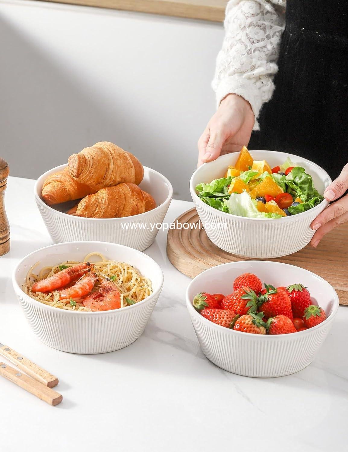 Wholesale Large Soup Bowls Set of 4, 7.3 Inch White Ceramic Salad Bowls for Ramen, Pasta, Fruit, and Cereal, Dishwasher and Microwave Safe Factory