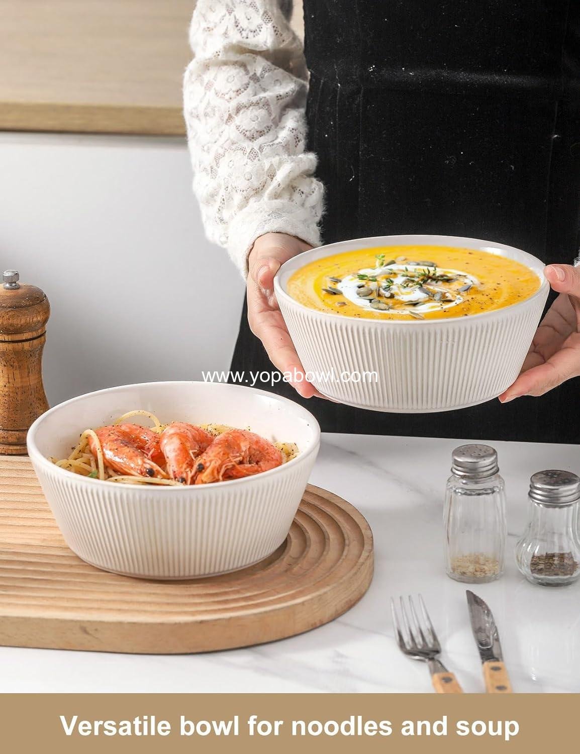 Wholesale Large Soup Bowls Set of 4, 7.3 Inch White Ceramic Salad Bowls for Ramen, Pasta, Fruit, and Cereal, Dishwasher and Microwave Safe Factory