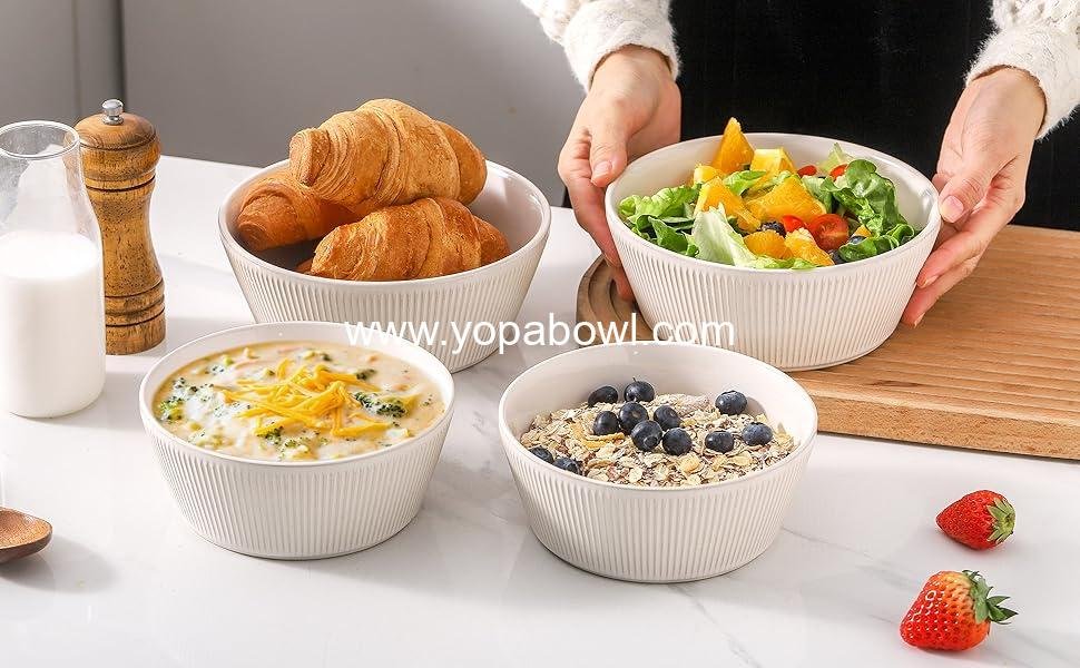 Wholesale Large Soup Bowls Set of 4, 7.3 Inch White Ceramic Salad Bowls for Ramen, Pasta, Fruit, and Cereal, Dishwasher and Microwave Safe Factory