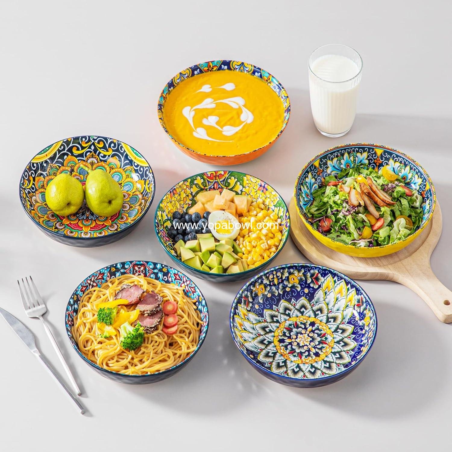 Wholesale 32 Oz Colorful Ceramic Pasta Bowls Set of 6, Large Salad Serving Bowls for Kitchen, Dishwasher & Microwave Safe, Soup Pasta Plates Factory Wholesale 32 Oz Colorful Ceramic Pasta Bowls Set of 6, Large Salad Serving Bowls for Kitchen, Dishwasher & Microwave Safe, Soup Pasta Plates Factory