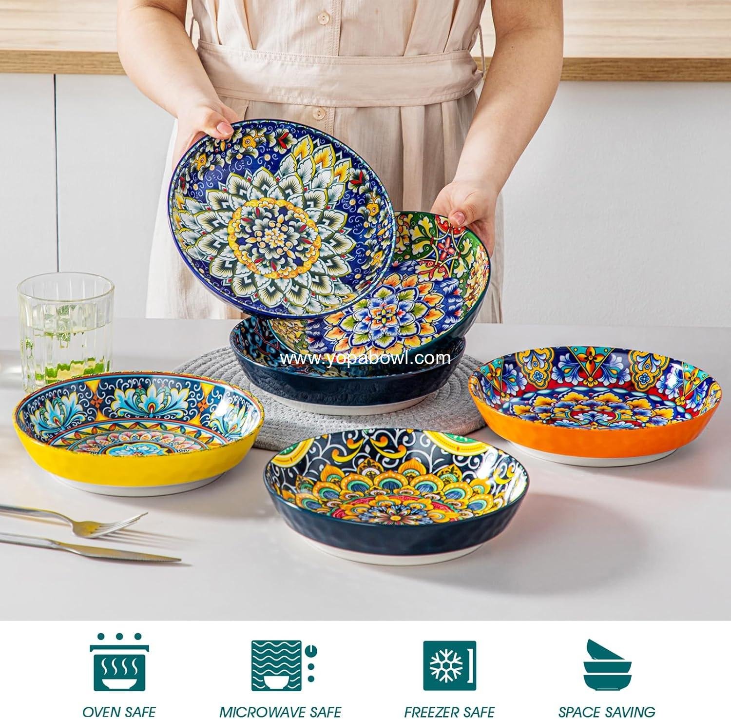 Wholesale 32 Oz Colorful Ceramic Pasta Bowls Set of 6, Large Salad Serving Bowls for Kitchen, Dishwasher & Microwave Safe, Soup Pasta Plates Factory Wholesale 32 Oz Colorful Ceramic Pasta Bowls Set of 6, Large Salad Serving Bowls for Kitchen, Dishwasher & Microwave Safe, Soup Pasta Plates Factory