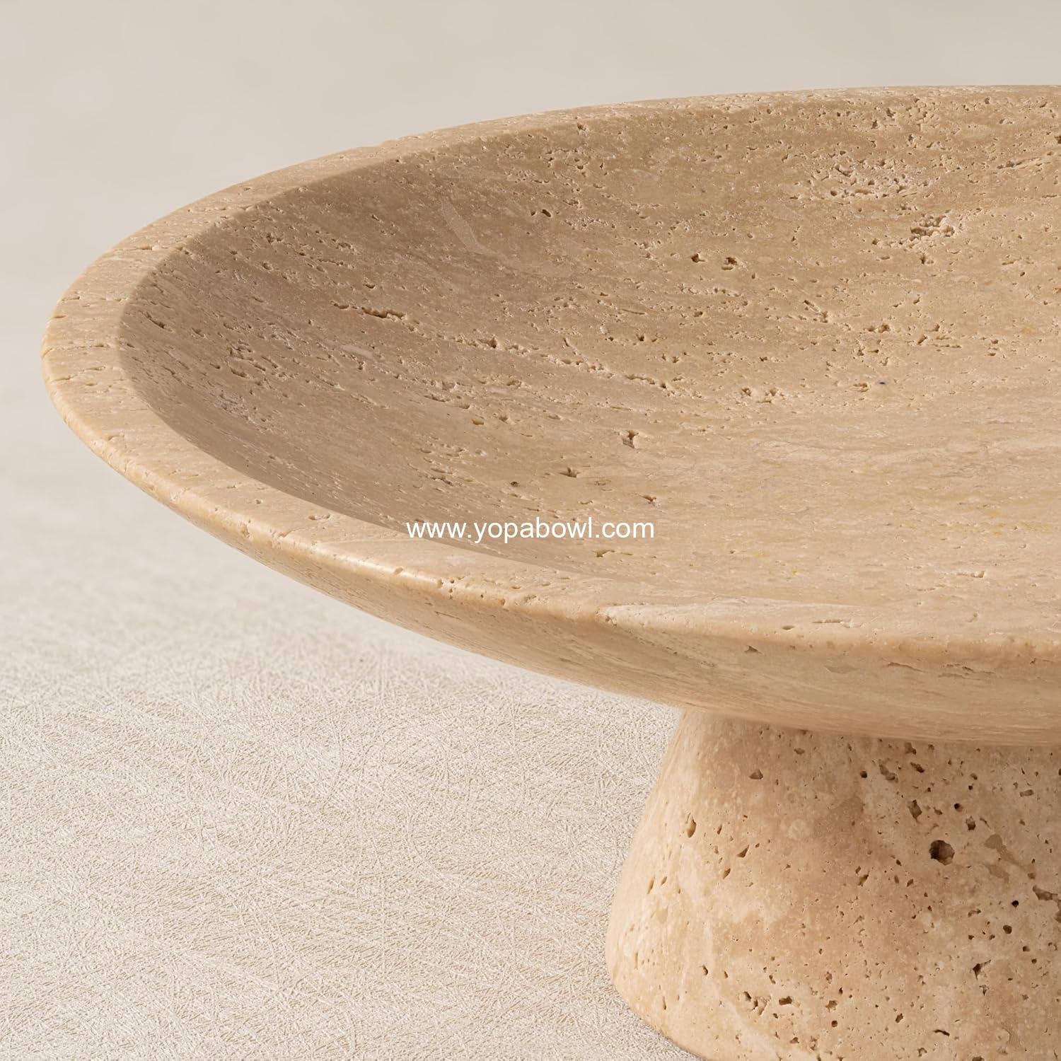 Wholesale Large Travertine Stone Fruit Bowl, Footed Marble Centerpiece, Home Decor Factory