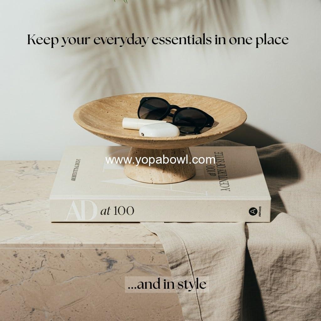 Wholesale Large Travertine Stone Fruit Bowl, Footed Marble Centerpiece, Home Decor Factory