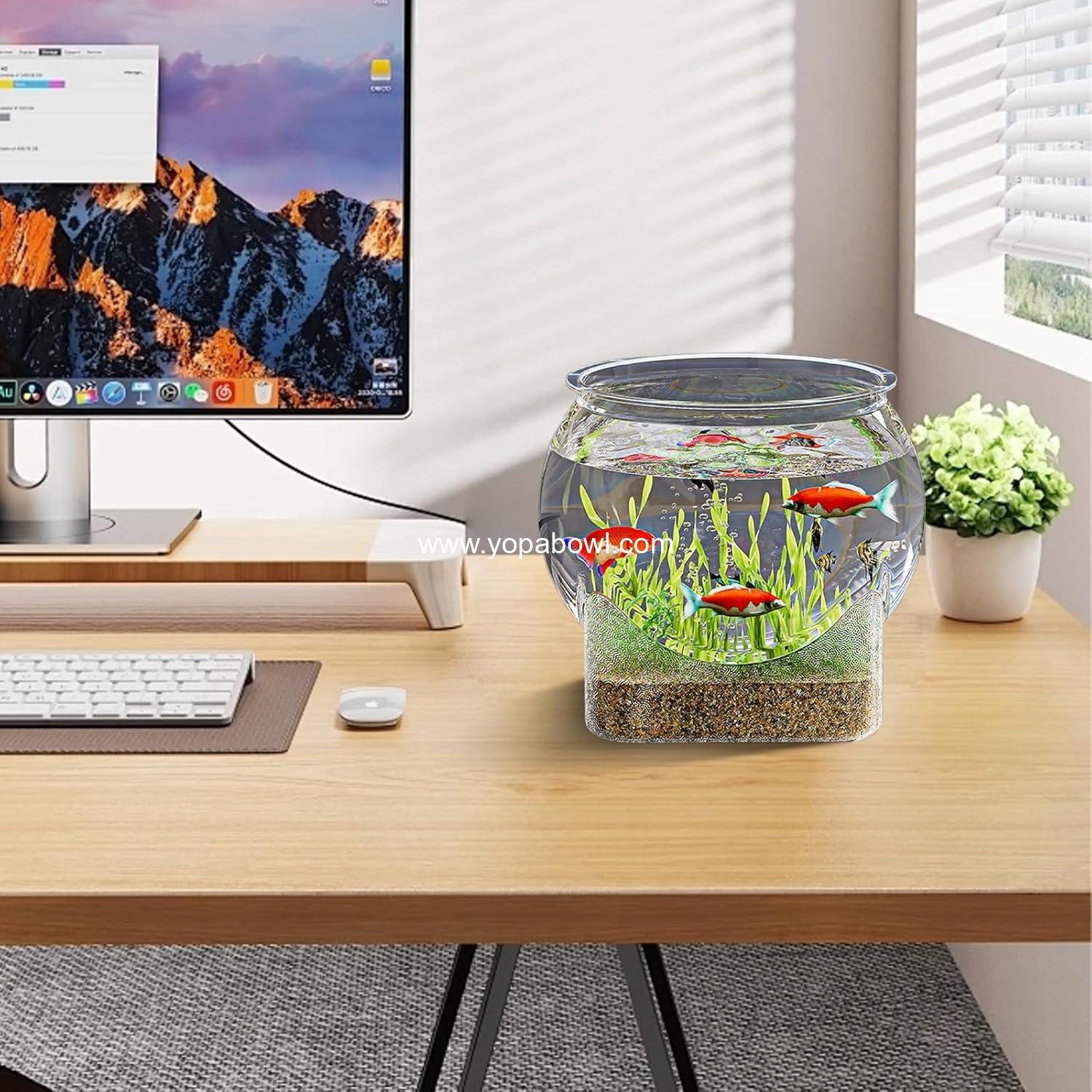 Wholesale Clear Shatterproof Round Plastic Betta Fish Bowl Mini Desktop Aquarium Centerpiece for Home Decoration - Factory