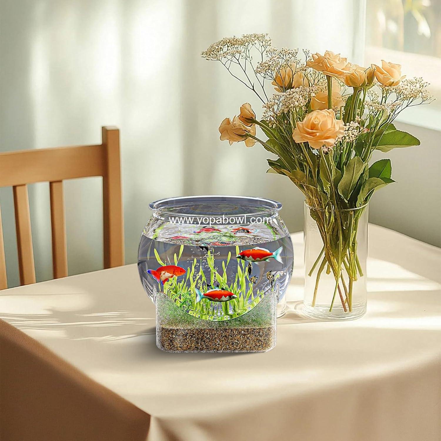 Wholesale Clear Shatterproof Round Plastic Betta Fish Bowl Mini Desktop Aquarium Centerpiece for Home Decoration - Factory