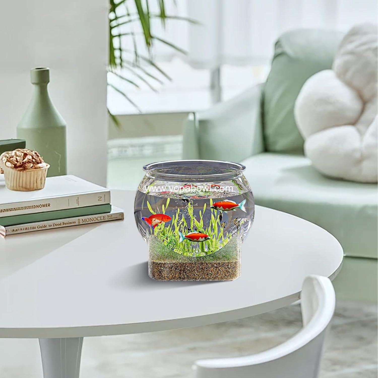 Wholesale Clear Shatterproof Round Plastic Betta Fish Bowl Mini Desktop Aquarium Centerpiece for Home Decoration - Factory