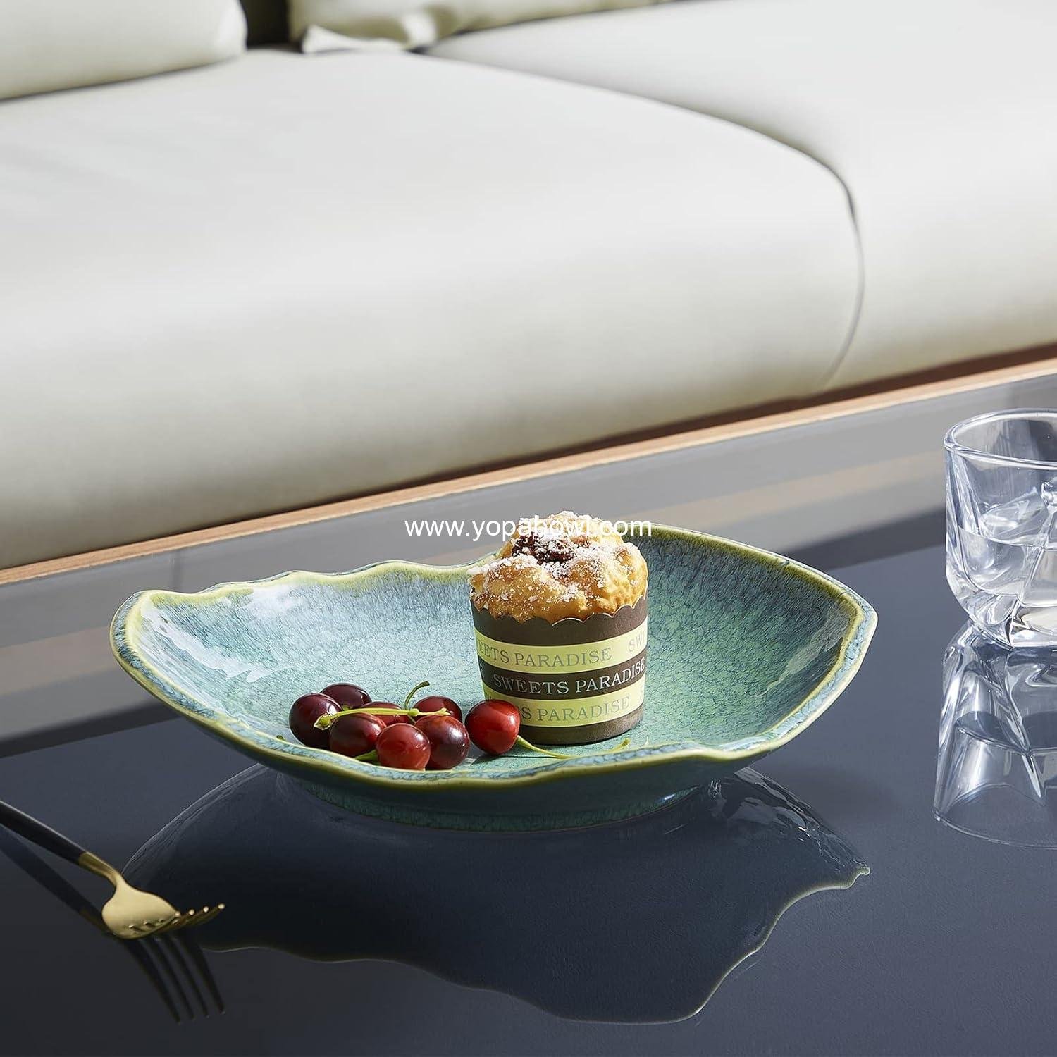 Wholesale Ceramic Decorative Dish, 12'' Green Bowl, Versatile Centerpiece Decor, Key Bowl, Gift Tray for Entryway and Living Room - Factory