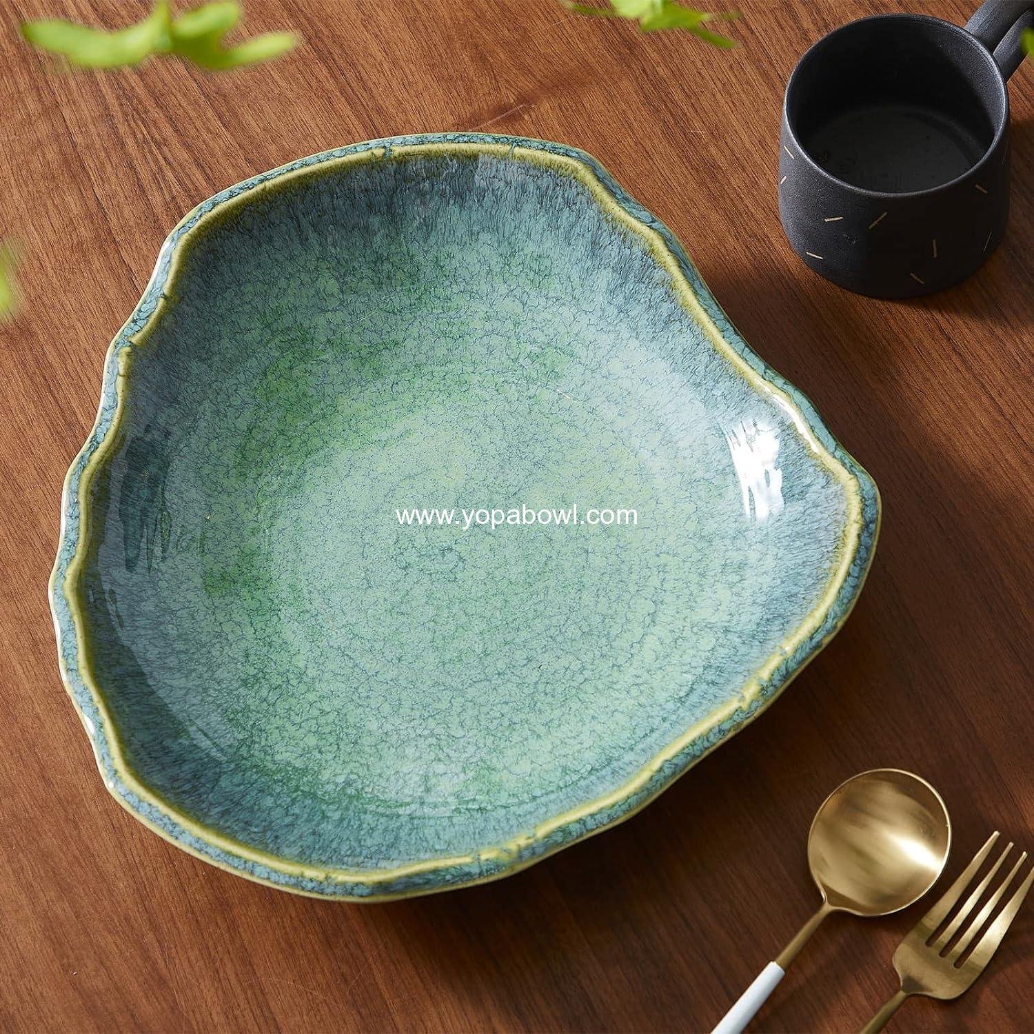 Wholesale Ceramic Decorative Dish, 12'' Green Bowl, Versatile Centerpiece Decor, Key Bowl, Gift Tray for Entryway and Living Room - Factory