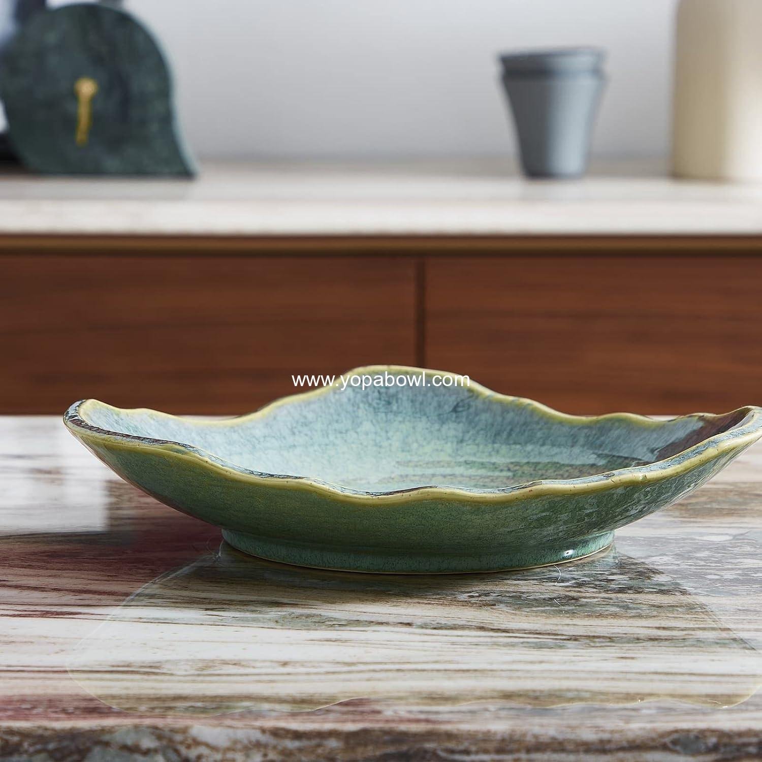 Wholesale Ceramic Decorative Dish, 12'' Green Bowl, Versatile Centerpiece Decor, Key Bowl, Gift Tray for Entryway and Living Room - Factory
