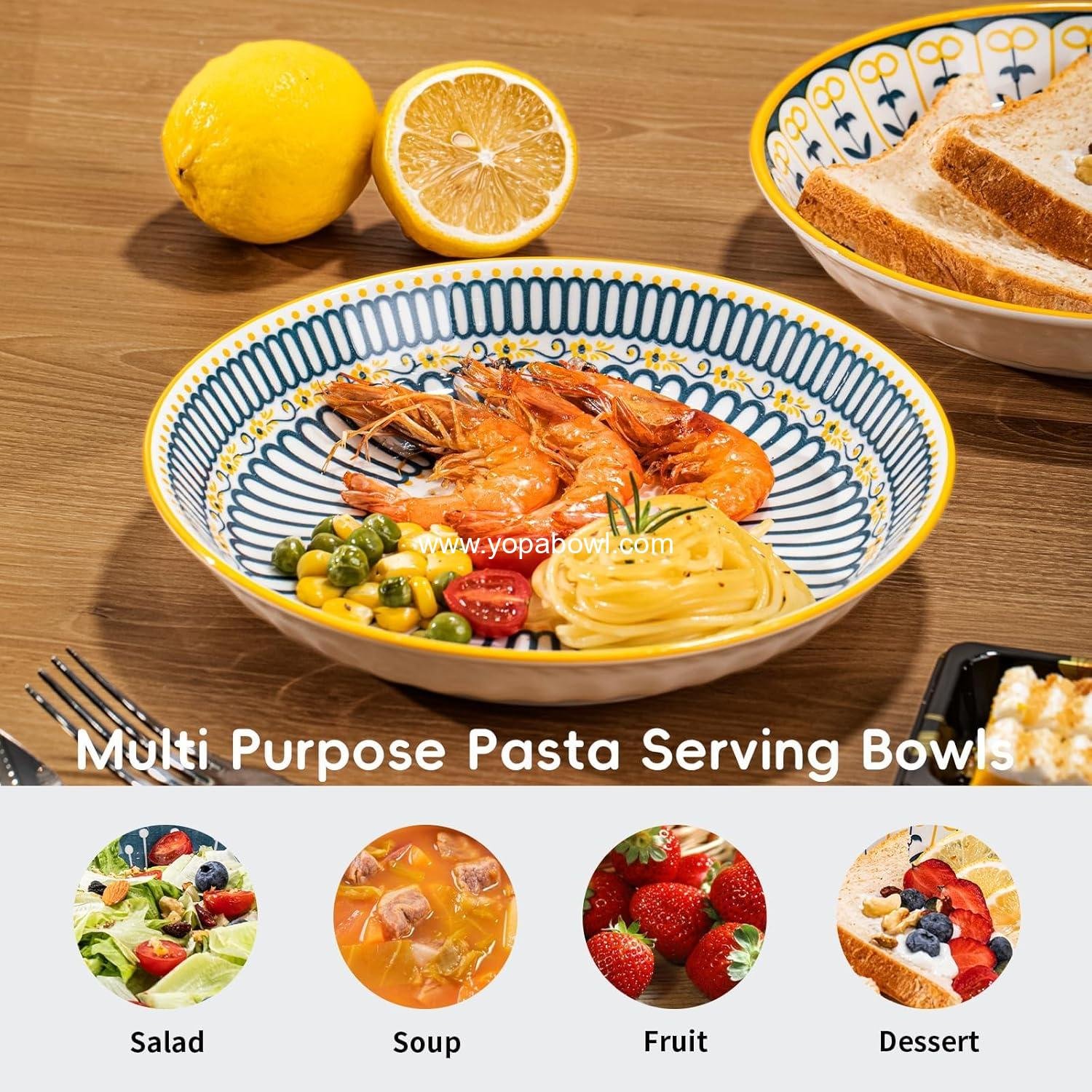 Wholesale 24 Oz Ceramic Pasta Bowls Set of 4, 8 Inch Colorful Serving Bowls for Pasta, Salad, Oatmeal, and Fruit, Easy to Clean, Dishwasher & Microwave Safe, Scratch-Resistant, Lead-Free Factory