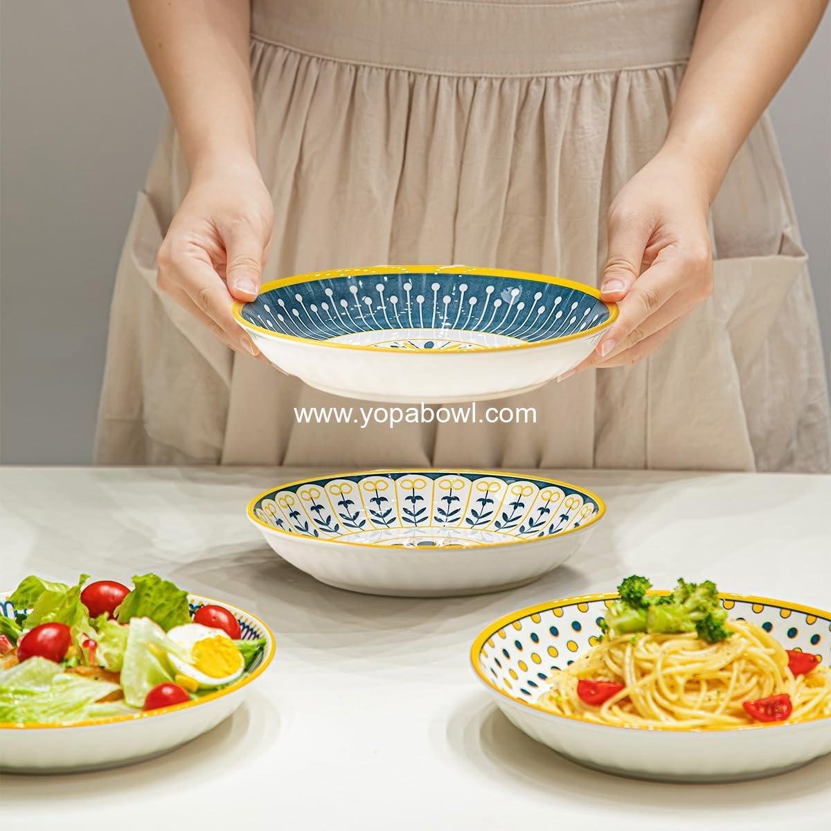 Wholesale 24 Oz Ceramic Pasta Bowls Set of 4, 8 Inch Colorful Serving Bowls for Pasta, Salad, Oatmeal, and Fruit, Easy to Clean, Dishwasher & Microwave Safe, Scratch-Resistant, Lead-Free Factory