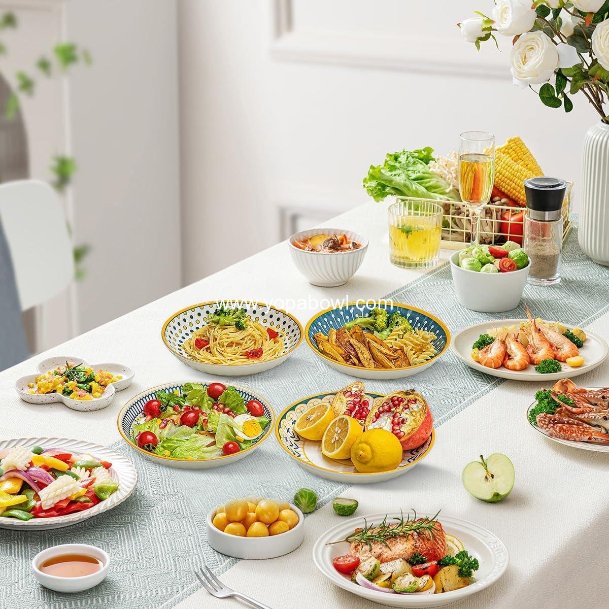 Wholesale 24 Oz Ceramic Pasta Bowls Set of 4, 8 Inch Colorful Serving Bowls for Pasta, Salad, Oatmeal, and Fruit, Easy to Clean, Dishwasher & Microwave Safe, Scratch-Resistant, Lead-Free Factory