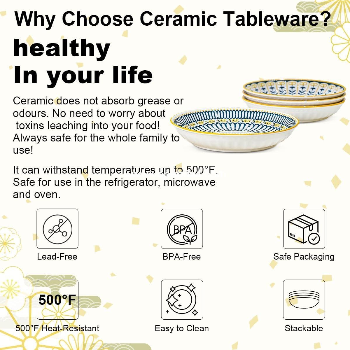 Wholesale 24 Oz Ceramic Pasta Bowls Set of 4, 8 Inch Colorful Serving Bowls for Pasta, Salad, Oatmeal, and Fruit, Easy to Clean, Dishwasher & Microwave Safe, Scratch-Resistant, Lead-Free Factory