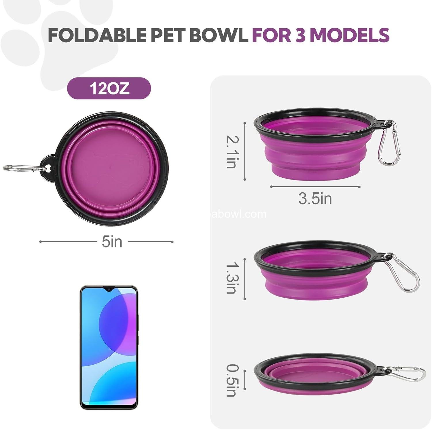 Wholesale Collapsible Dog Bowl 2 Pack - Portable 12oz Pet Water and Feeding Bowls for Travel, Camping, and Walking with 2 Carabiners Clip - Small Grey and Purple - Factory