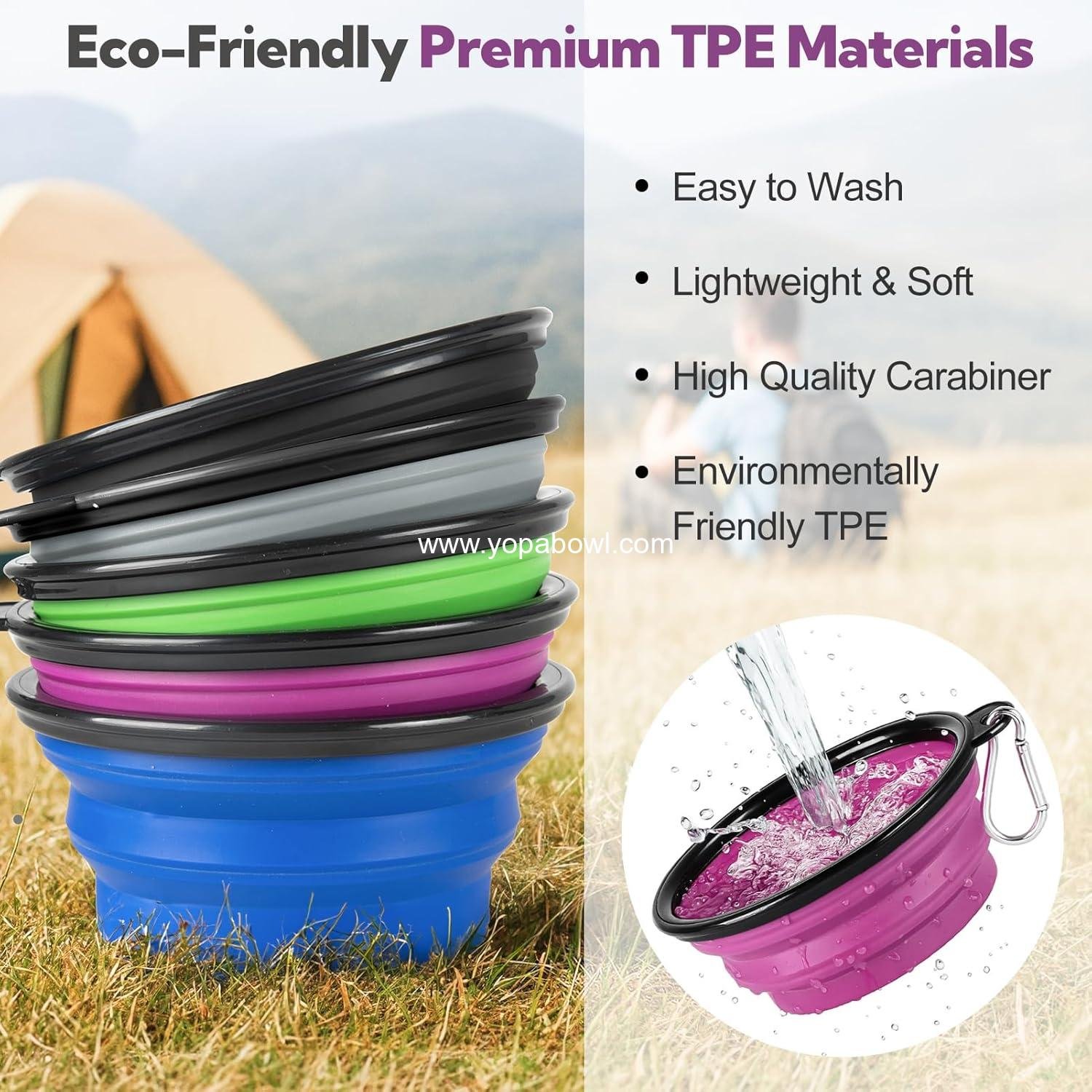 Wholesale Collapsible Dog Bowl 2 Pack - Portable 12oz Pet Water and Feeding Bowls for Travel, Camping, and Walking with 2 Carabiners Clip - Small Grey and Purple - Factory