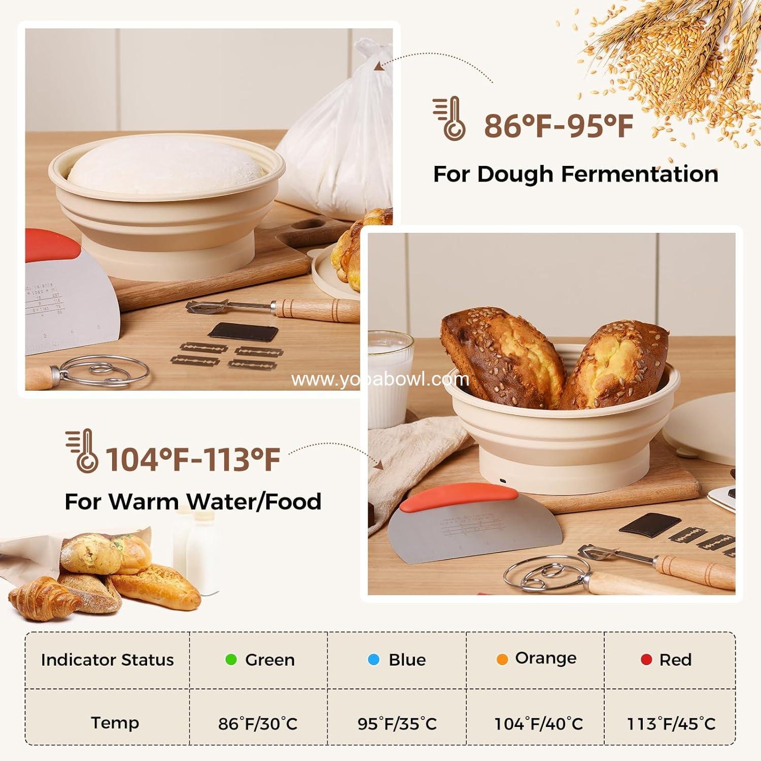 Wholesale Heating Sourdough Bread Proofing Basket Set with Electric Thermostatic Silicone Batter Bowl, 9 Inch Round Foldable Proofing Bowl, Banneton Baking Supplies, Factory Wholesale Heating Sourdough Bread Proofing Basket Set with Electric Thermostatic Silicone Batter Bowl, 9 Inch Round Foldable Proofing Bowl, Banneton Baking Supplies, Factory