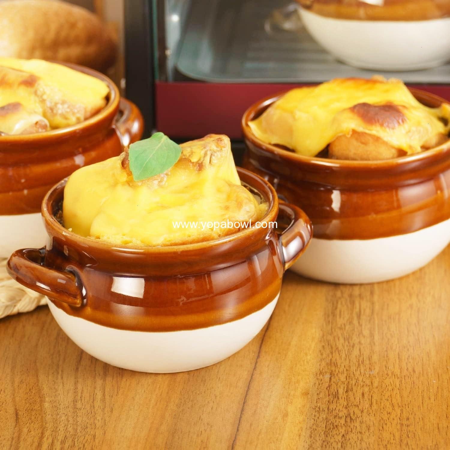 Wholesale French Onion Soup Bowls with Lids and Handles, 16 oz Ceramic Crocks for Chili, Cereal, Pot Pies, Oven and Dishwasher Safe, Set of 4 Manufacturer