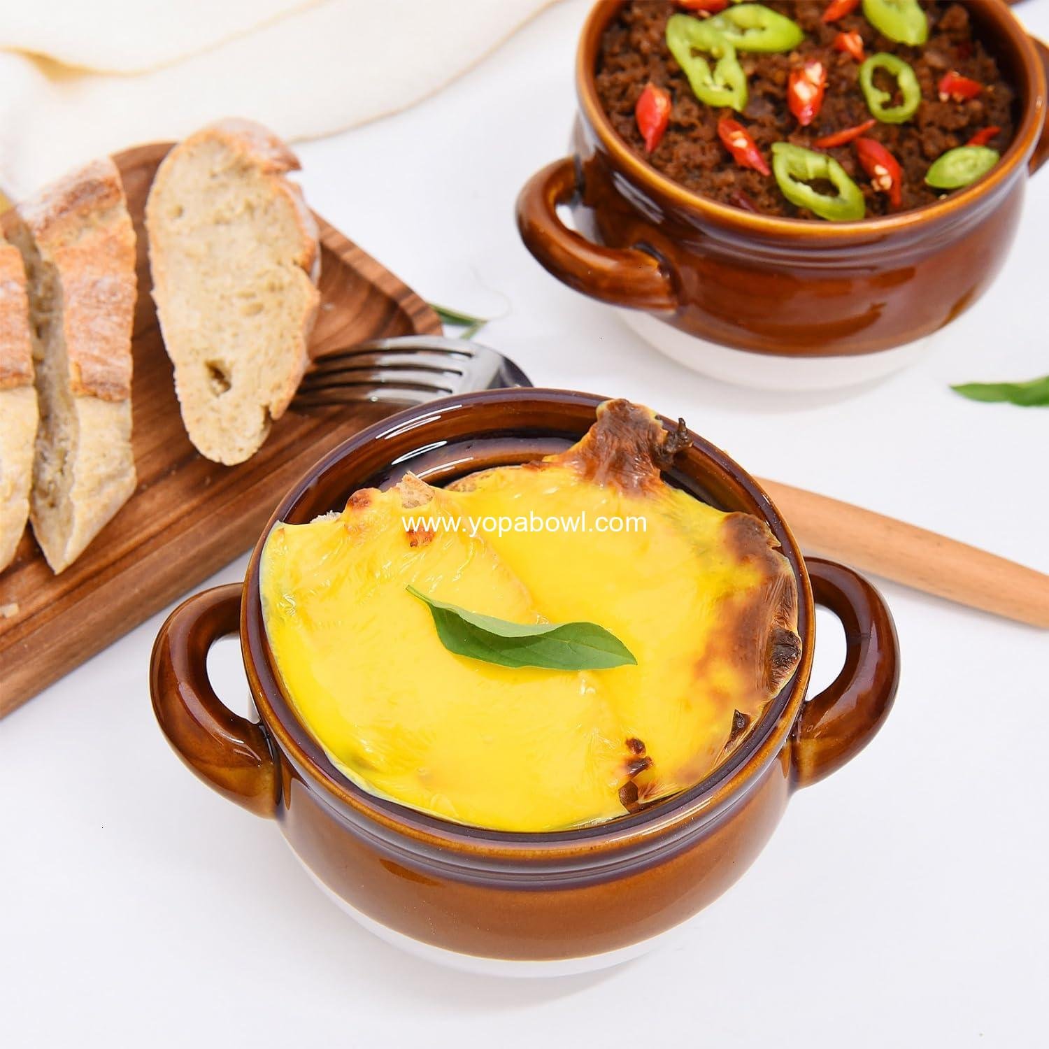 Wholesale French Onion Soup Bowls with Lids and Handles, 16 oz Ceramic Crocks for Chili, Cereal, Pot Pies, Oven and Dishwasher Safe, Set of 4 Manufacturer