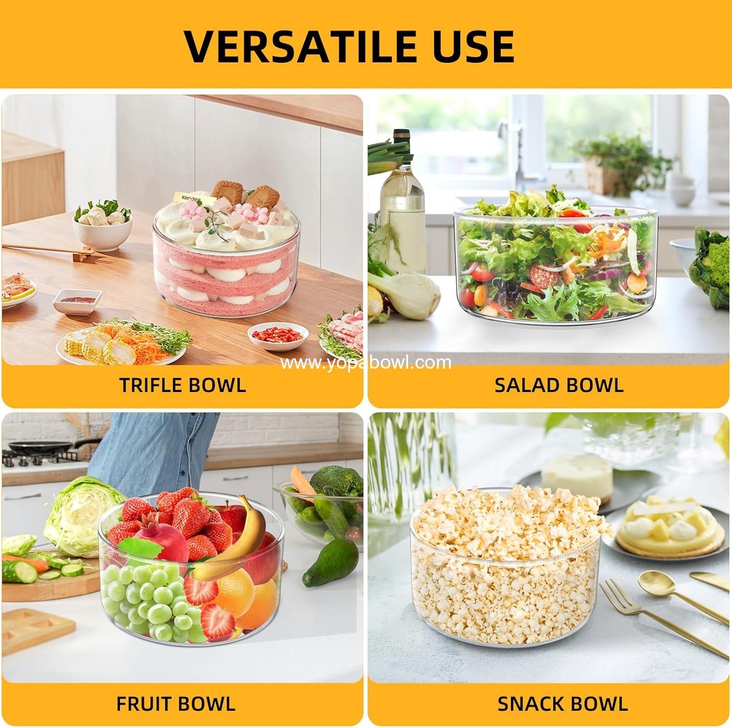 Wholesale 91oz Large Glass Bowls with Lids, Versatile Trifle and Mixing Serving Bowl for Ice Cream, Cakes, Cupcakes, Salads, Microwave & Dishwasher Safe - Manufacturer