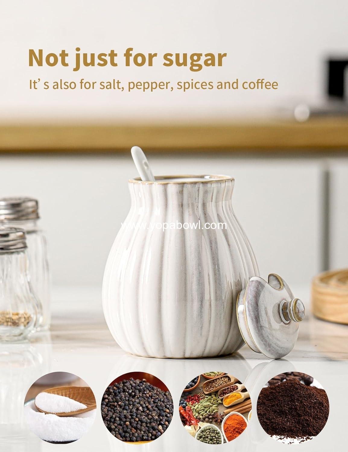 Wholesale Ceramic Sugar Bowl with Lid and Spoon, Sugar Jar Holder for Coffee Bar, Glazed White Sugar Dispenser for Sea Salt and Spices - Factory Wholesale Ceramic Sugar Bowl with Lid and Spoon, Sugar Jar Holder for Coffee Bar, Glazed White Sugar Dispenser for Sea Salt and Spices - Factory