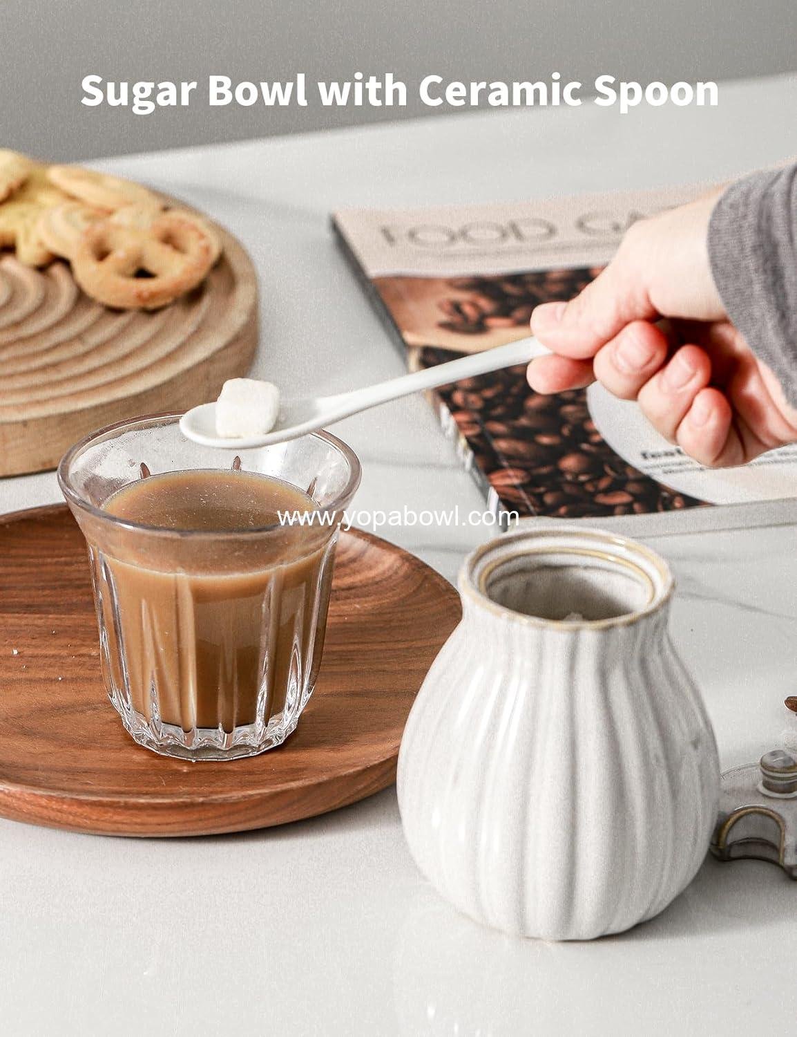 Wholesale Ceramic Sugar Bowl with Lid and Spoon, Sugar Jar Holder for Coffee Bar, Glazed White Sugar Dispenser for Sea Salt and Spices - Factory Wholesale Ceramic Sugar Bowl with Lid and Spoon, Sugar Jar Holder for Coffee Bar, Glazed White Sugar Dispenser for Sea Salt and Spices - Factory