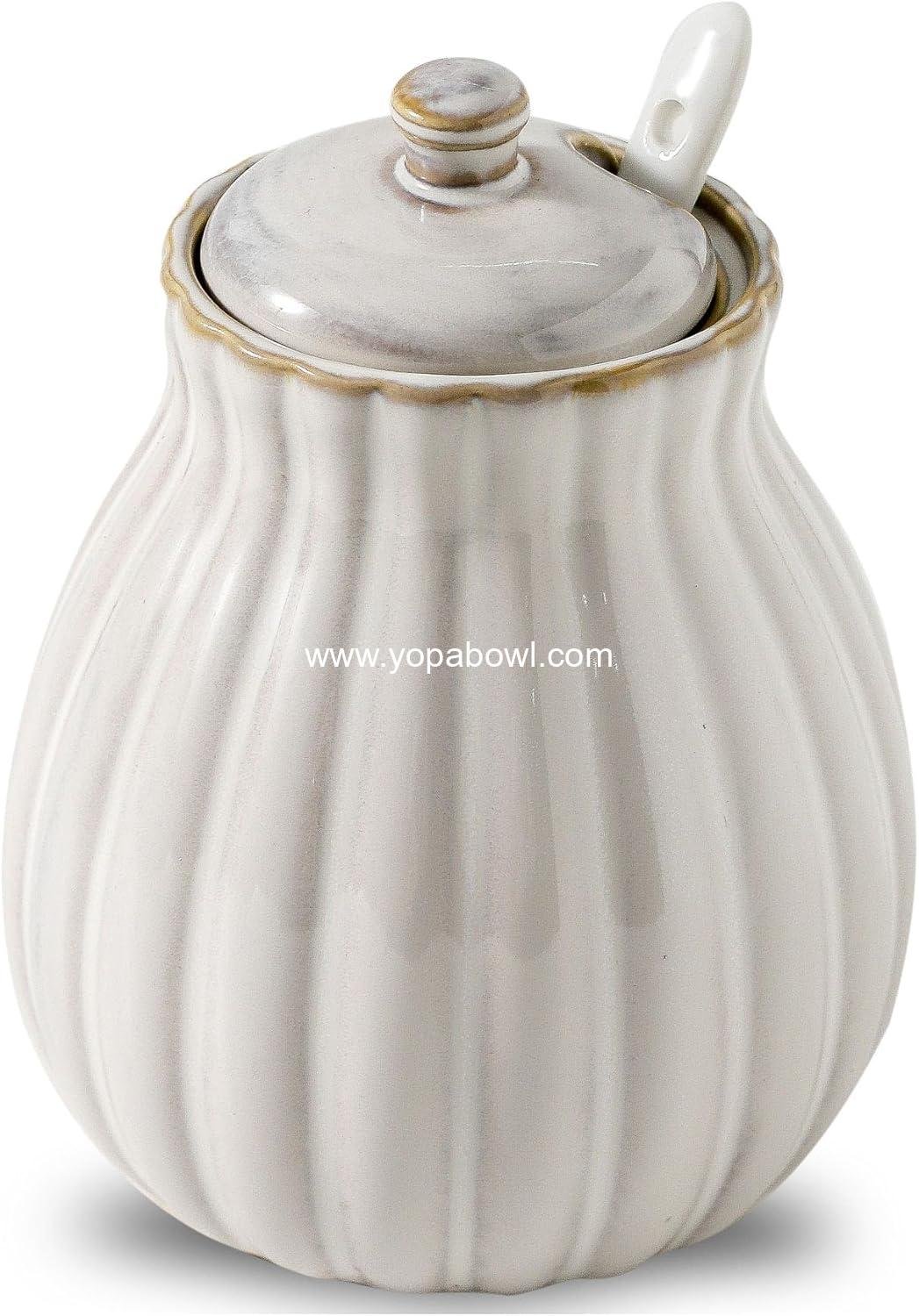 Wholesale Ceramic Sugar Bowl with Lid and Spoon, Sugar Jar Holder for Coffee Bar, Glazed White Sugar Dispenser for Sea Salt and Spices - Factory Wholesale Ceramic Sugar Bowl with Lid and Spoon, Sugar Jar Holder for Coffee Bar, Glazed White Sugar Dispenser for Sea Salt and Spices - Factory