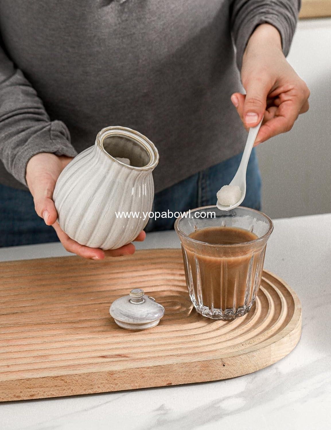 Wholesale Ceramic Sugar Bowl with Lid and Spoon, Sugar Jar Holder for Coffee Bar, Glazed White Sugar Dispenser for Sea Salt and Spices - Factory Wholesale Ceramic Sugar Bowl with Lid and Spoon, Sugar Jar Holder for Coffee Bar, Glazed White Sugar Dispenser for Sea Salt and Spices - Factory