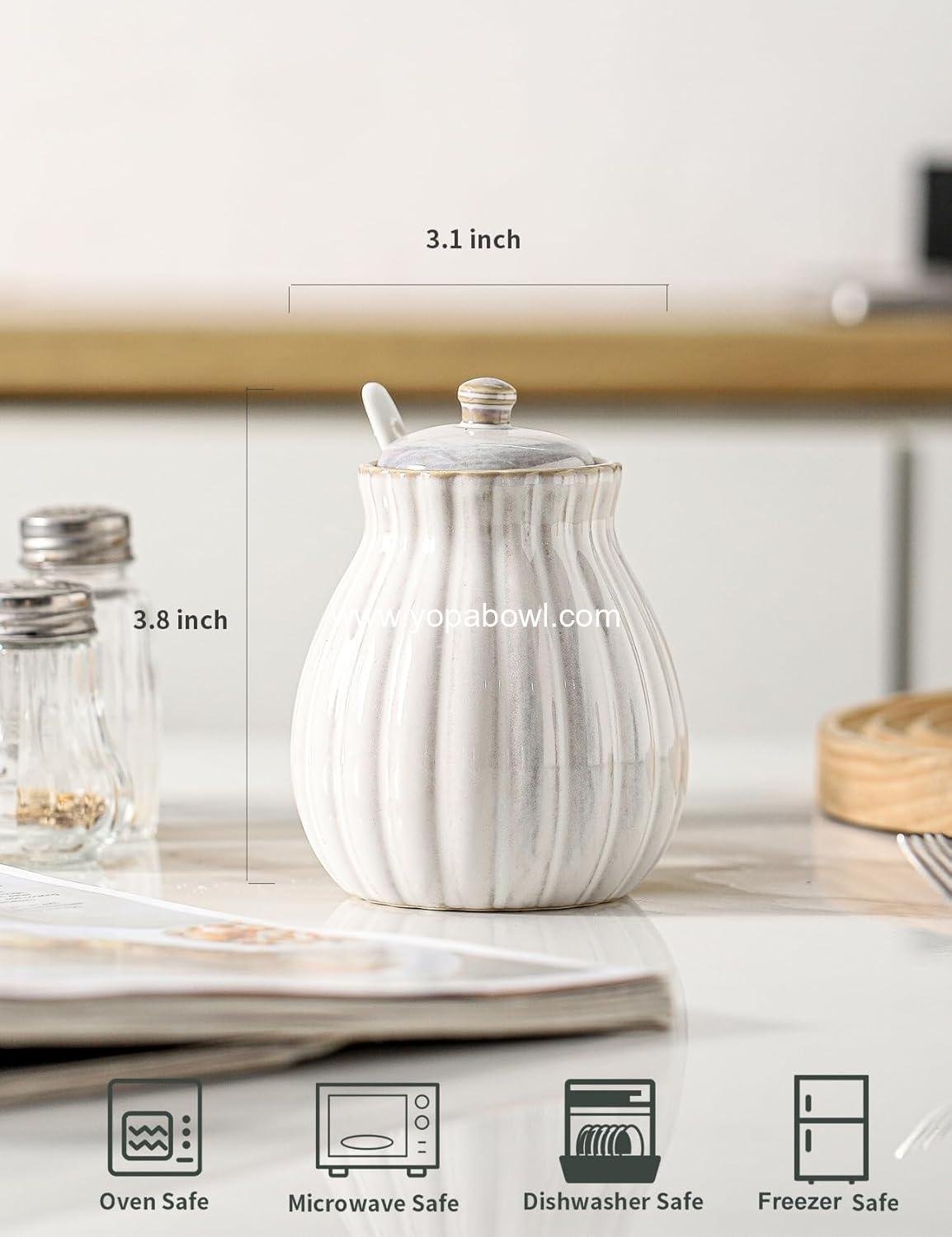 Wholesale Ceramic Sugar Bowl with Lid and Spoon, Sugar Jar Holder for Coffee Bar, Glazed White Sugar Dispenser for Sea Salt and Spices - Factory Wholesale Ceramic Sugar Bowl with Lid and Spoon, Sugar Jar Holder for Coffee Bar, Glazed White Sugar Dispenser for Sea Salt and Spices - Factory