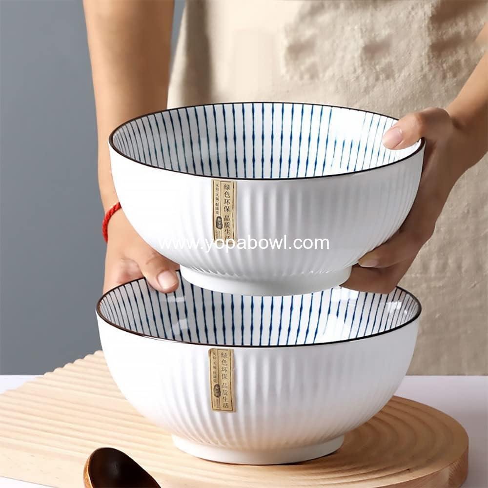 Wholesale 60 oz Large Soup Bowl Set, Pho and Ramen Bowls, Big Porcelain Bowls (3 pcs, 8 inches, Stripe Pattern) Factory