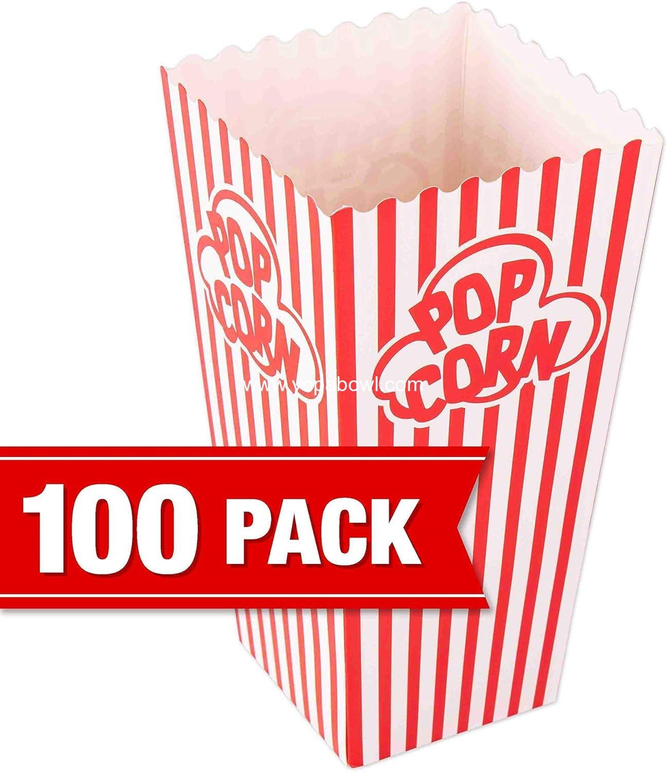 Wholesale Popcorn Containers Boxes 100 Pack - Striped White and Red Paper for Home Movie Theater - Factory