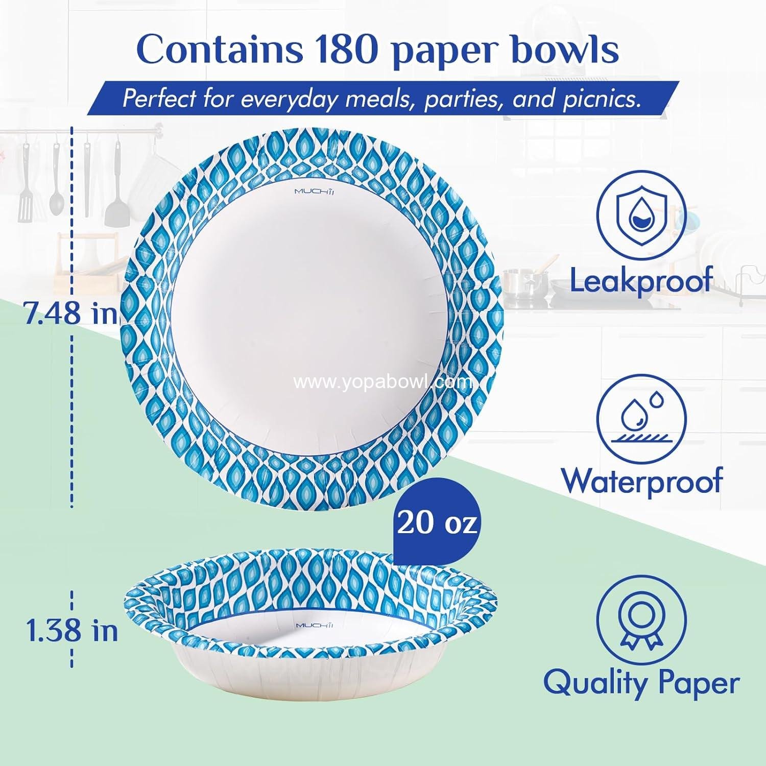 Wholesale 20 Oz Disposable Paper Bowls, 180 Count Soak Proof Large Bowls for Breakfast, Lunch, and Dinner - Factory