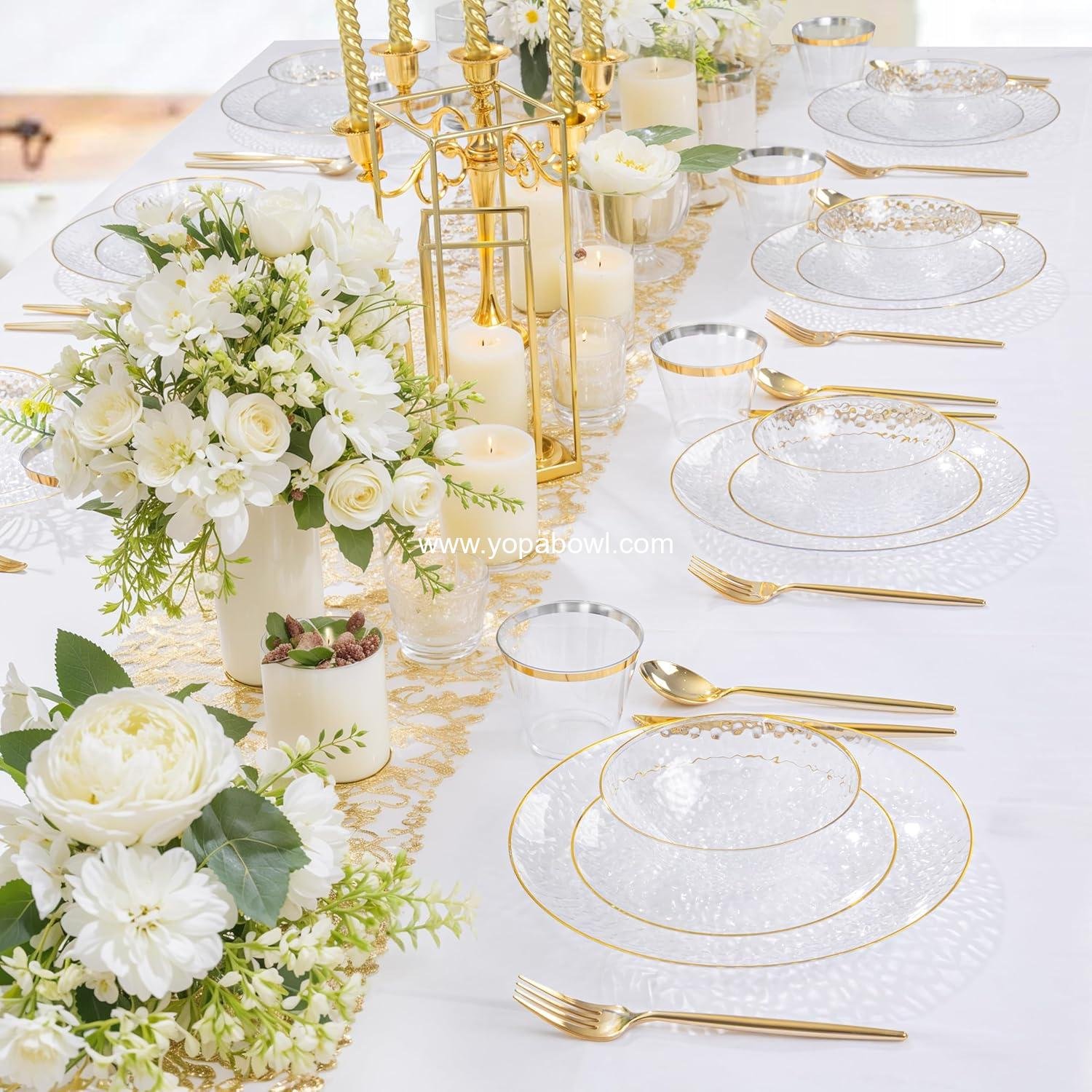 Wholesale 50 Pack 12oz Clear Plastic Serving Bowls, Hammered with Gold Rim, Heavy-Duty Disposable Small Bowls for Christmas Party Factory