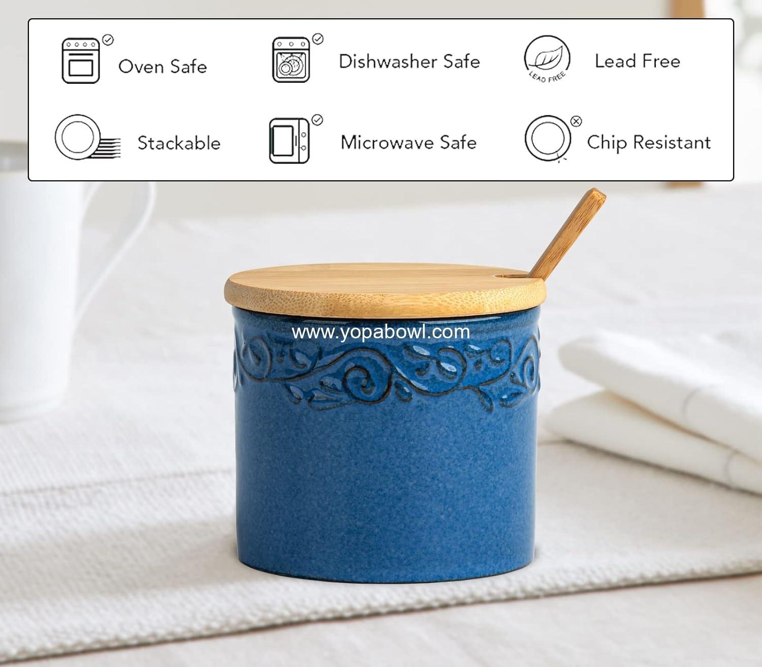 Wholesale Ceramic Sugar Bowl with Lid and Spoon - Blue Sugar Cube Container, Sugar Jar with Spoon, Sugar Dish with Lid, Sugar Holder - Factory