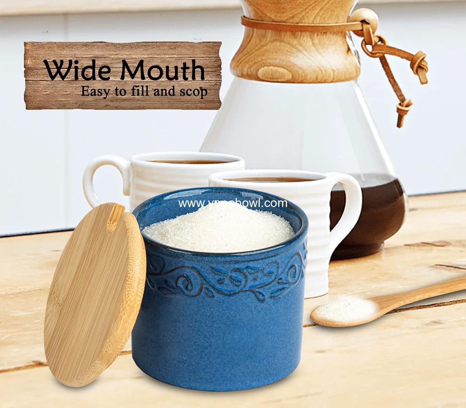 Wholesale Ceramic Sugar Bowl with Lid and Spoon - Blue Sugar Cube Container, Sugar Jar with Spoon, Sugar Dish with Lid, Sugar Holder - Factory