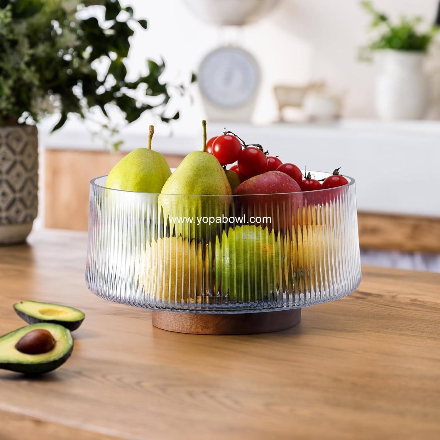 Wholesale Extra Large Glass Salad Bowl with Natural Acacia Wood Base & Wooden Serving Utensils – Oversized Multipurpose Bowl for Family Dinners, Parties, and Gatherings (Separate-Piece Design) Factory Wholesale Extra Large Glass Salad Bowl with Natural Acacia Wood Base & Wooden Serving Utensils – Oversized Multipurpose Bowl for Family Dinners, Parties, and Gatherings (Separate-Piece Design) Factory