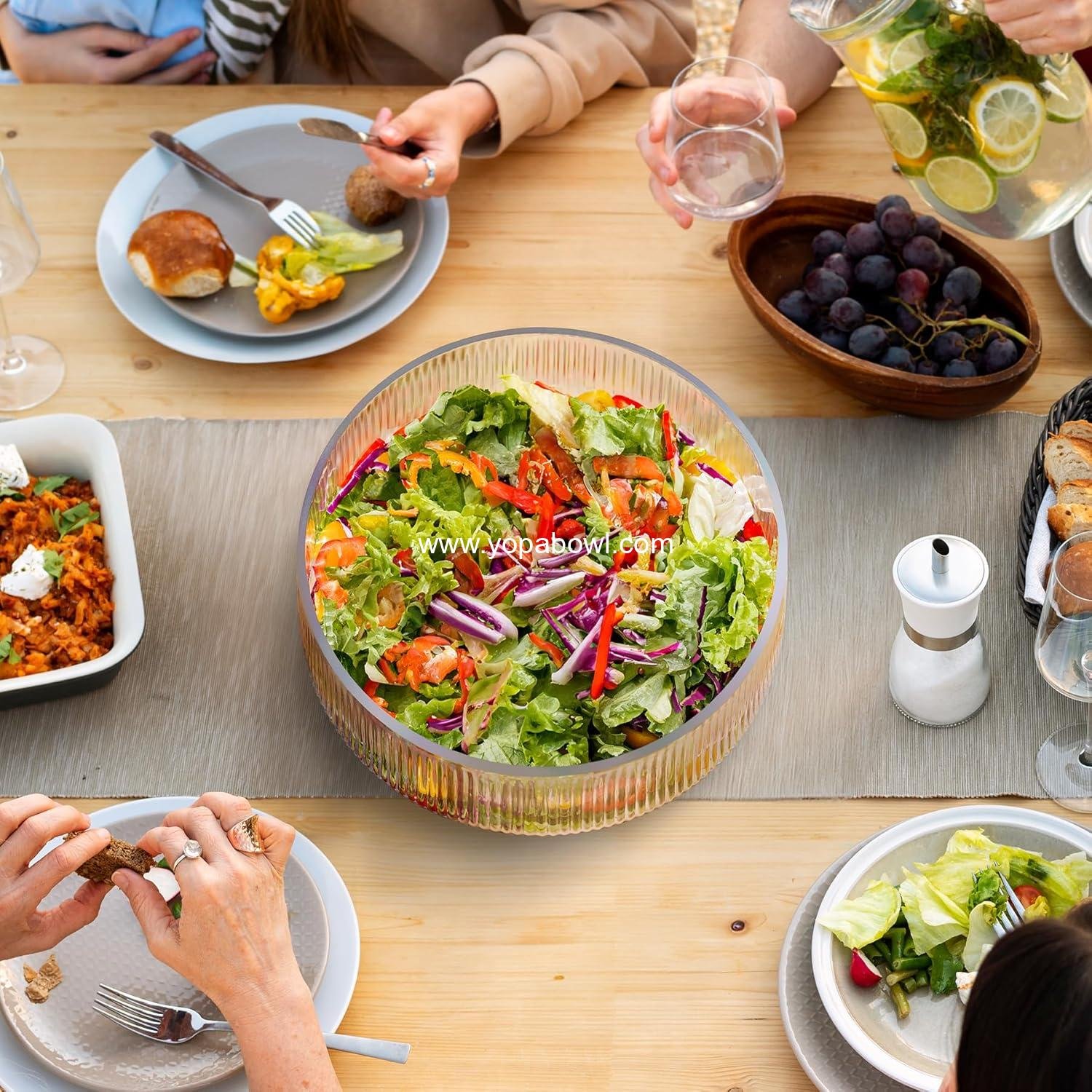 Wholesale Extra Large Glass Salad Bowl with Natural Acacia Wood Base & Wooden Serving Utensils – Oversized Multipurpose Bowl for Family Dinners, Parties, and Gatherings (Separate-Piece Design) Factory Wholesale Extra Large Glass Salad Bowl with Natural Acacia Wood Base & Wooden Serving Utensils – Oversized Multipurpose Bowl for Family Dinners, Parties, and Gatherings (Separate-Piece Design) Factory