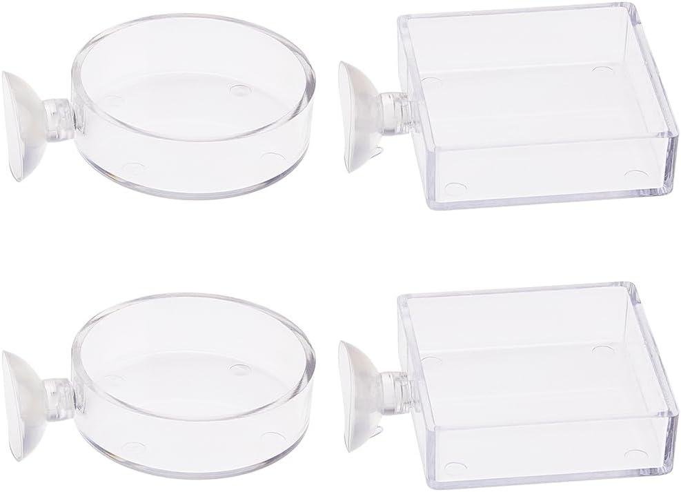 SUPERFINDINGS 4Pcs 2 Styles Fish Tank Feeder Dishes 7.3cm/2.9" Aquarium Shrimp Feeding Dish with Suction Cup Transparent Acrylic Fish Tank Feeding Bowls Shrimp Feeder Dish for Shrimps Fish Betta