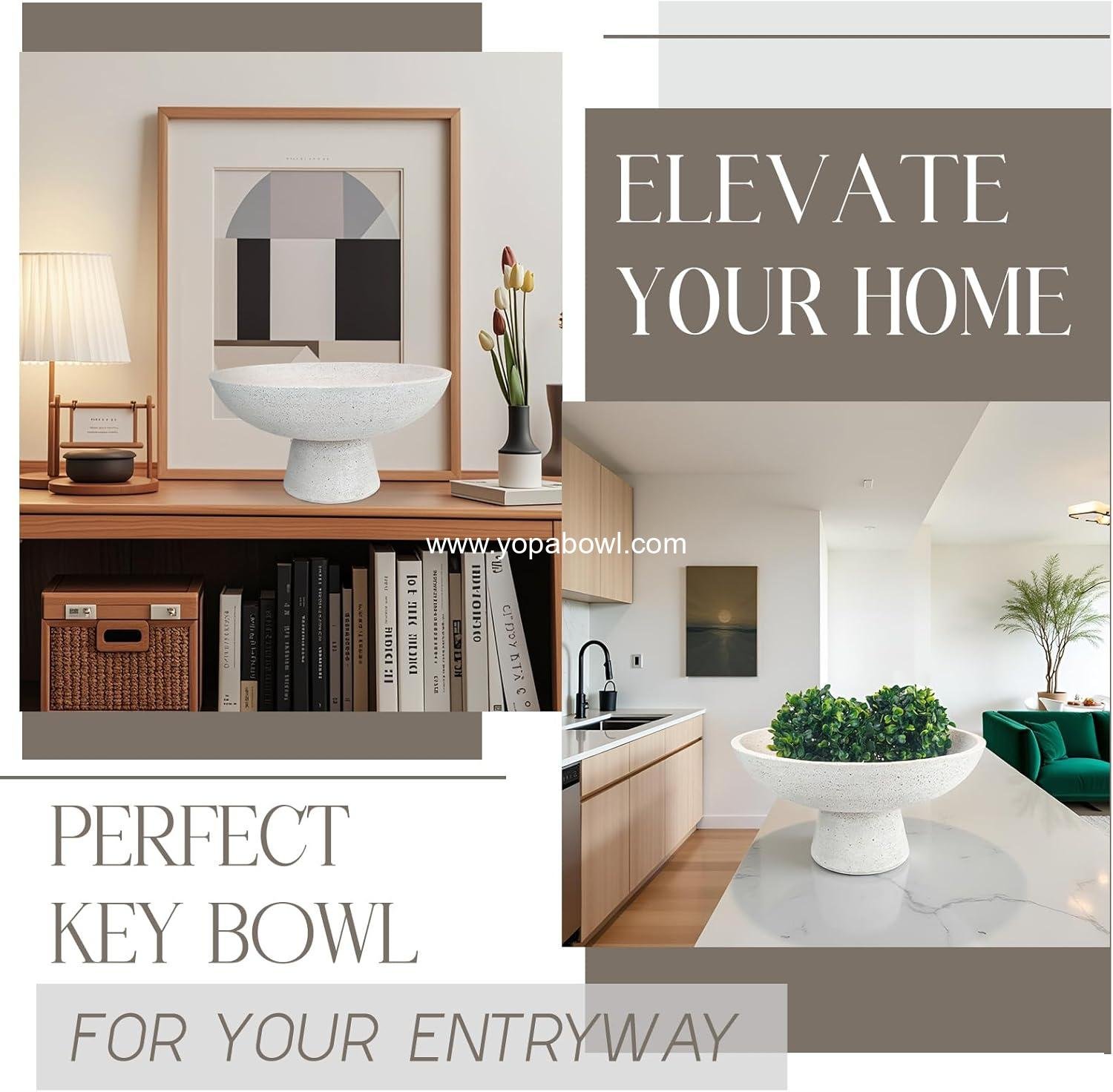 Wholesale Large Decorative Fruit Bowl - Modern Handcrafted Resin Pedestal Bowl for Kitchen Counter, Entryway Key Holder & Table Centerpiece, Off-White Travertine Stone Bowl - Factory